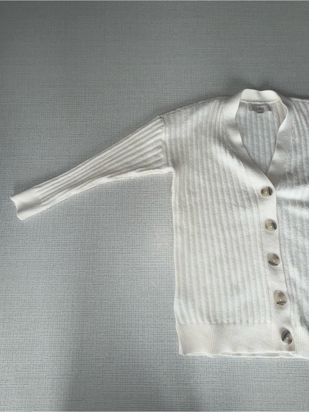 Loft Classic Ivory Ribbed Button-Front Sweater Cardigan - Picture 5 of 6